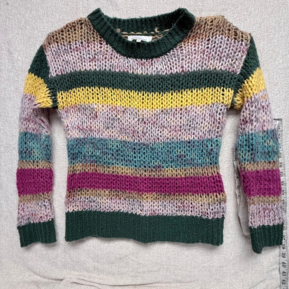 Heartloom Multi Color Striped Chunky Knit Crewneck Sweater Womens XS